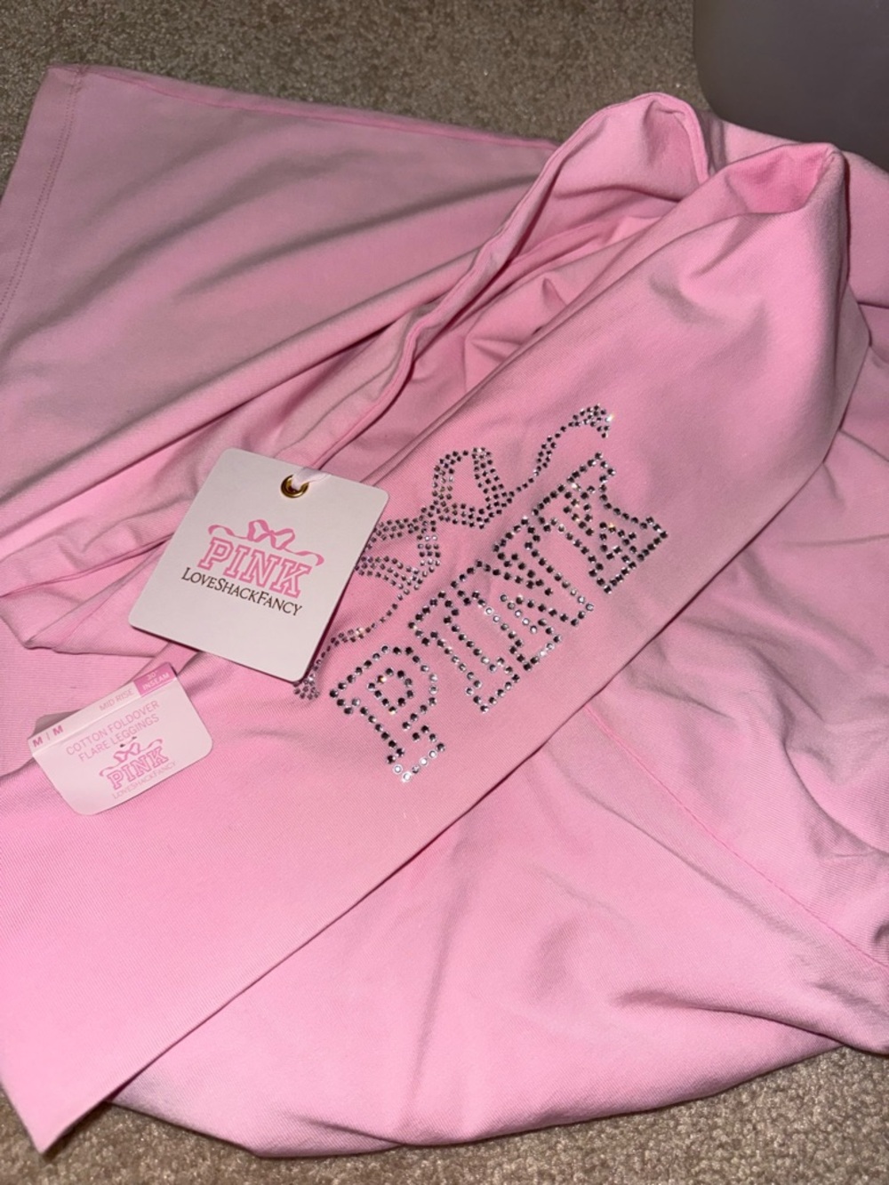 PINK x LoveShackFancy Reissued Full-Zip Cotton Foldover Flare Leggings Set M - Picture 7 of 10